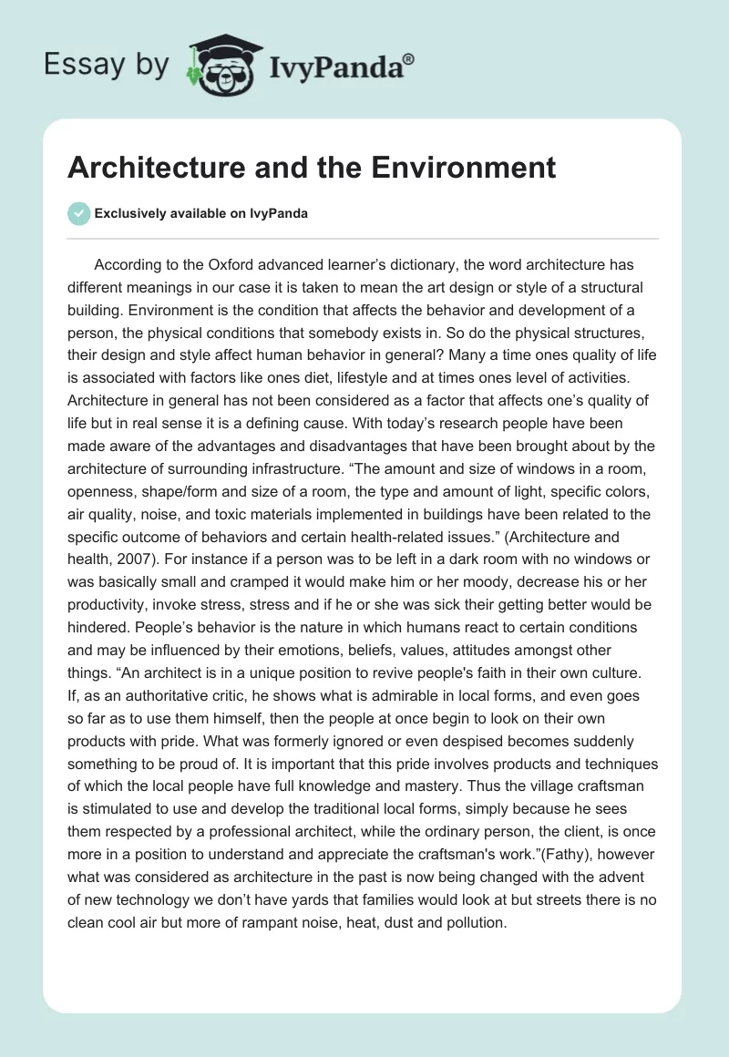 Architecture and the Environment. Page 1