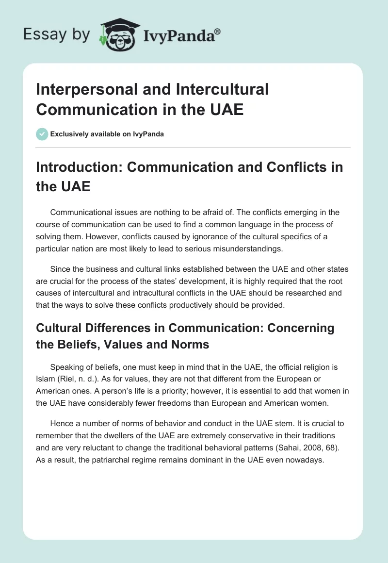 Interpersonal and Intercultural Communication in the UAE. Page 1