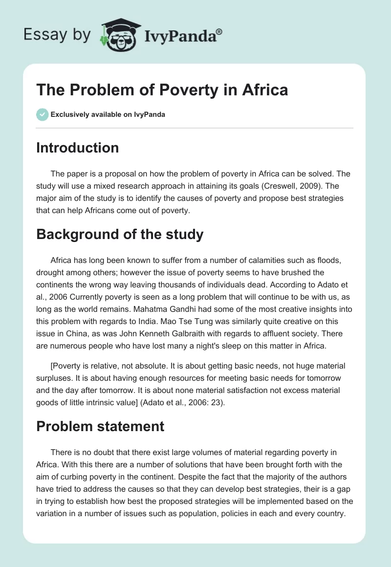 The Problem of Poverty in Africa. Page 1