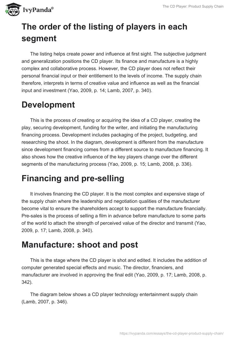 The CD Player: Product Supply Chain. Page 2