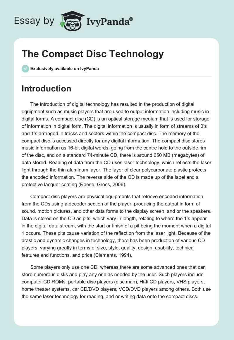The Compact Disc Technology. Page 1