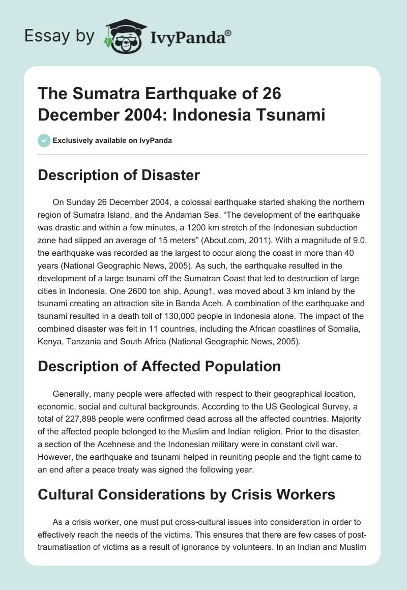 The Sumatra Earthquake of 26 December 2004: Indonesia Tsunami. Page 1