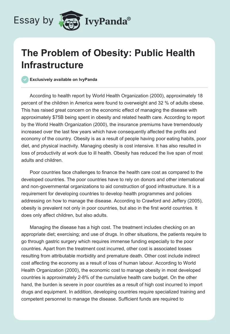 The Problem of Obesity: Public Health Infrastructure. Page 1