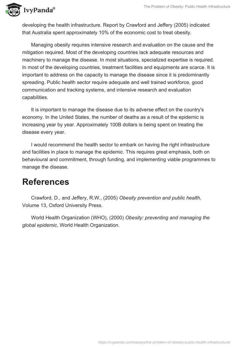 The Problem of Obesity: Public Health Infrastructure. Page 2