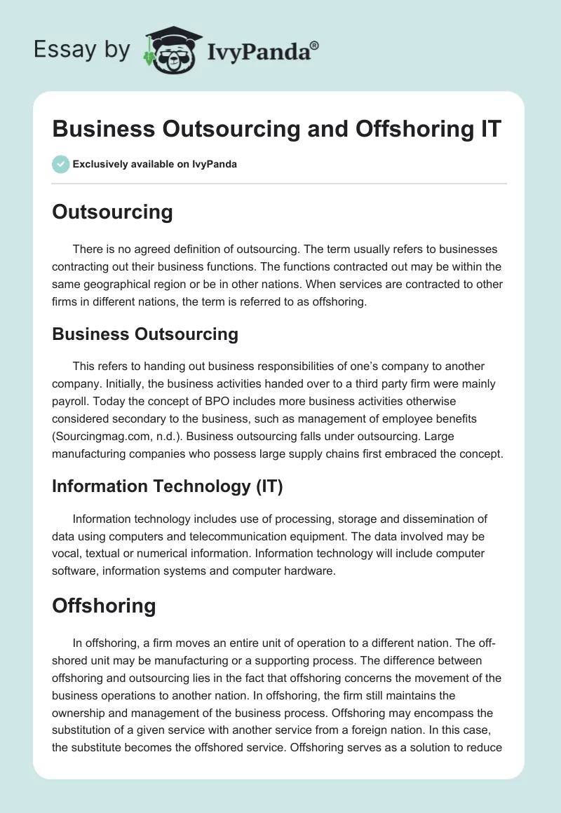Business Outsourcing and Offshoring IT. Page 1