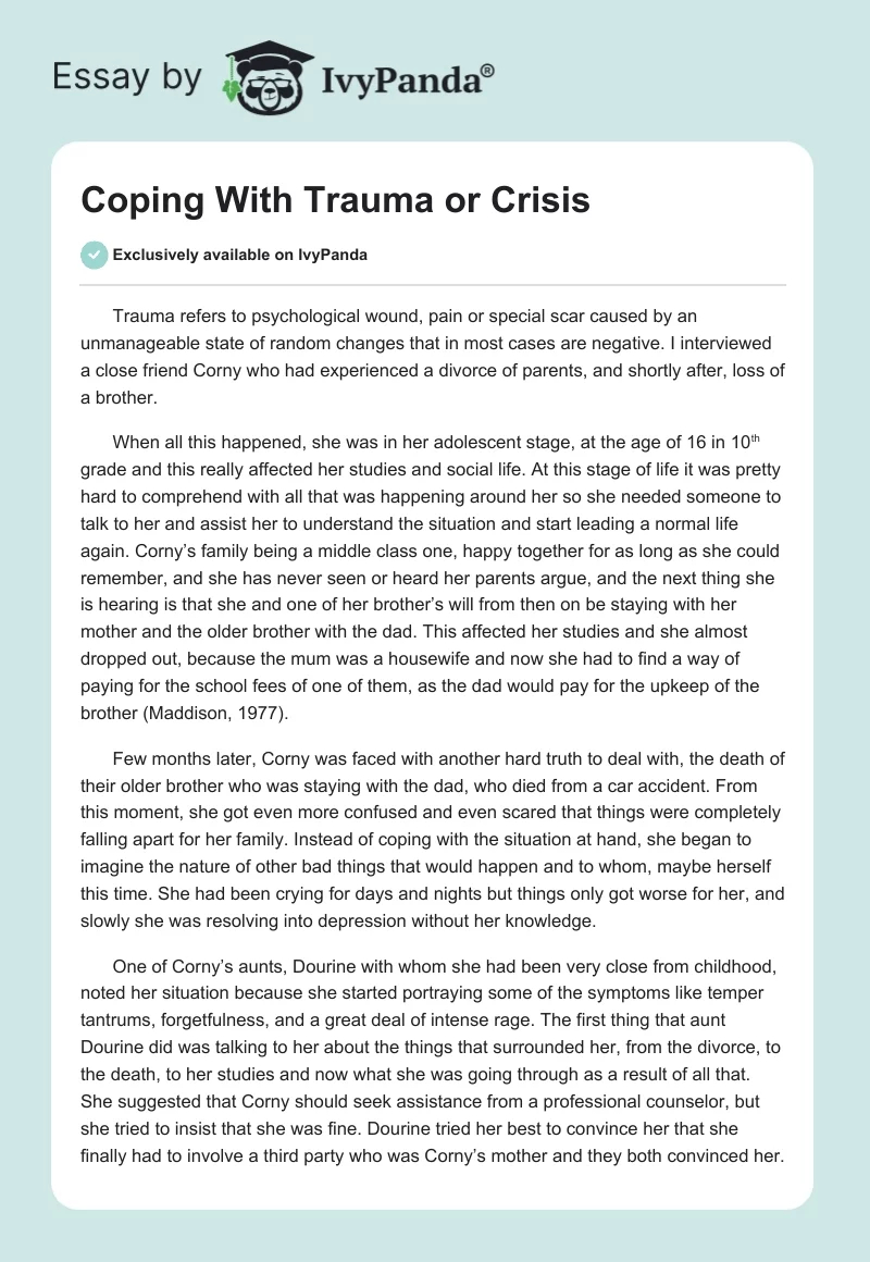 Coping With Trauma or Crisis. Page 1