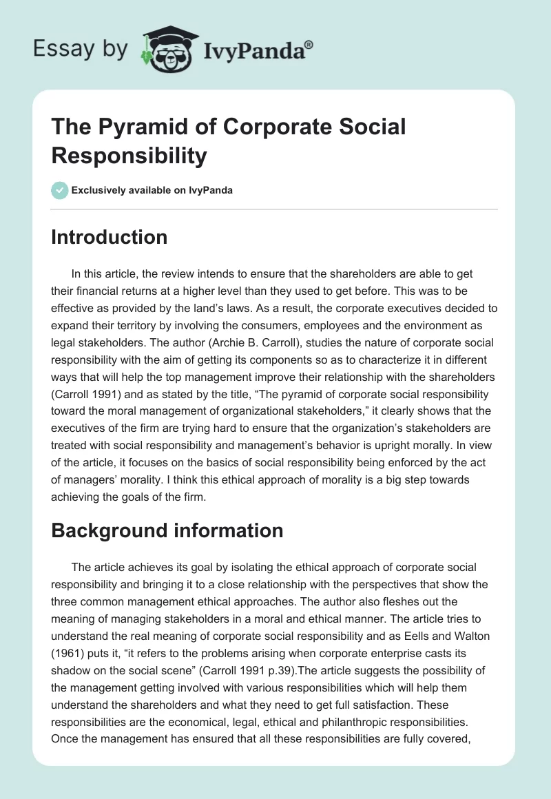 The Pyramid of Corporate Social Responsibility. Page 1