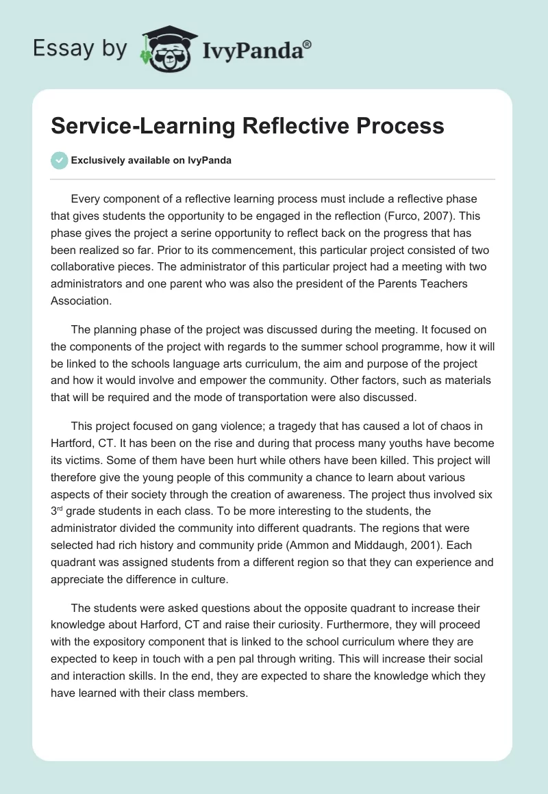 Service-Learning Reflective Process. Page 1