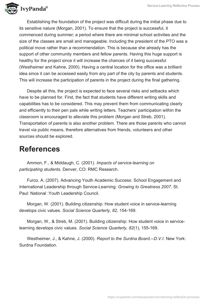 Service-Learning Reflective Process. Page 2
