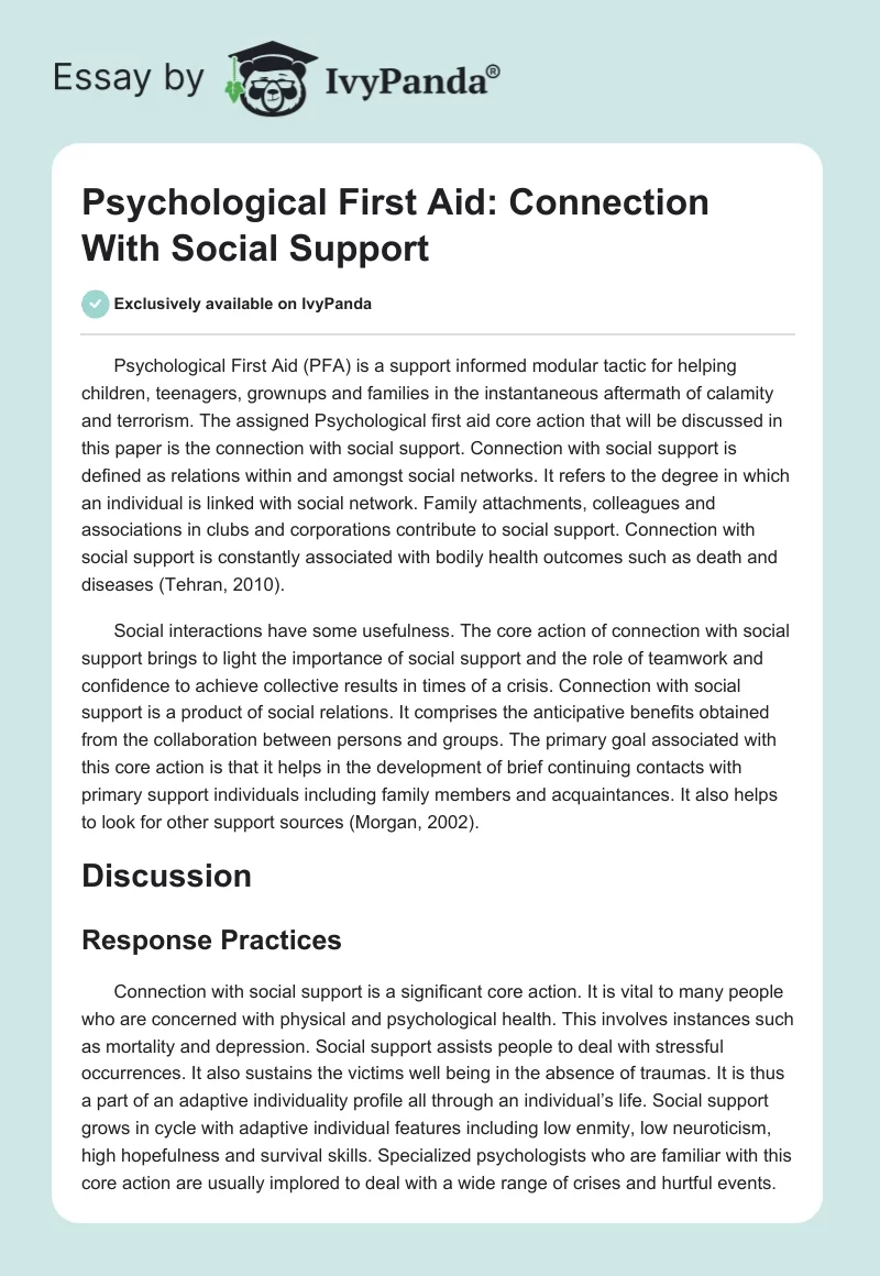 Psychological First Aid: Connection With Social Support. Page 1
