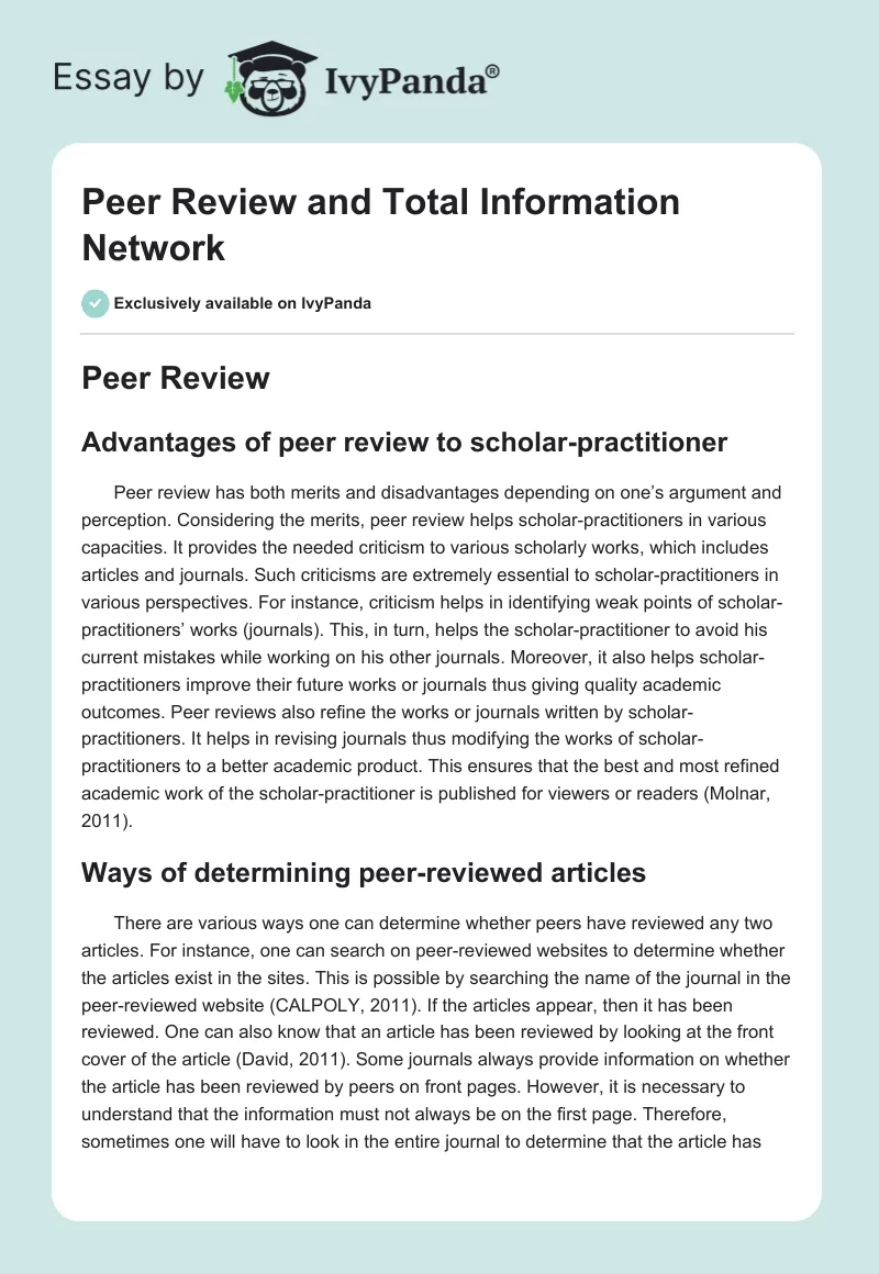 Peer Review and Total Information Network. Page 1