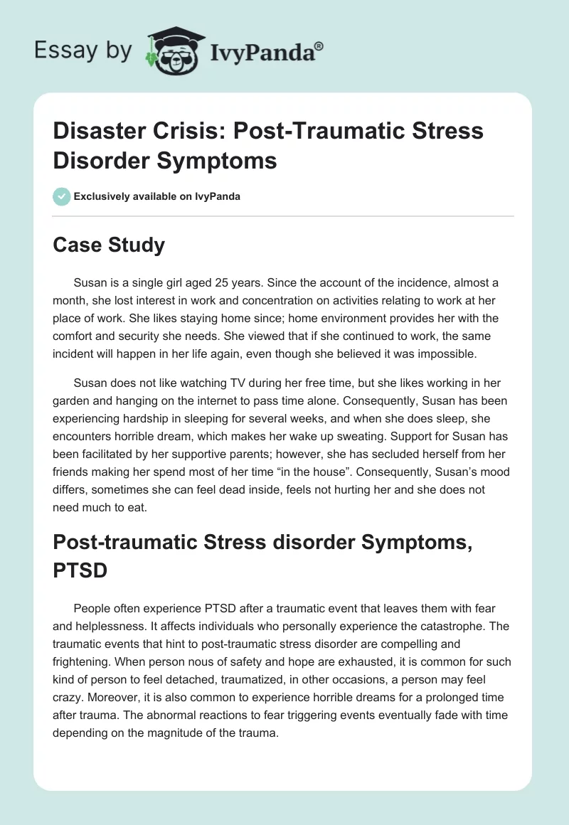 Disaster Crisis: Post-Traumatic Stress Disorder Symptoms. Page 1