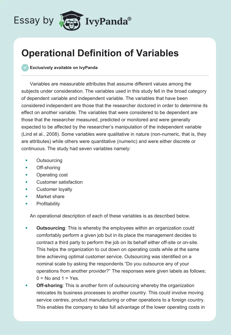 Operational Definition of Variables. Page 1
