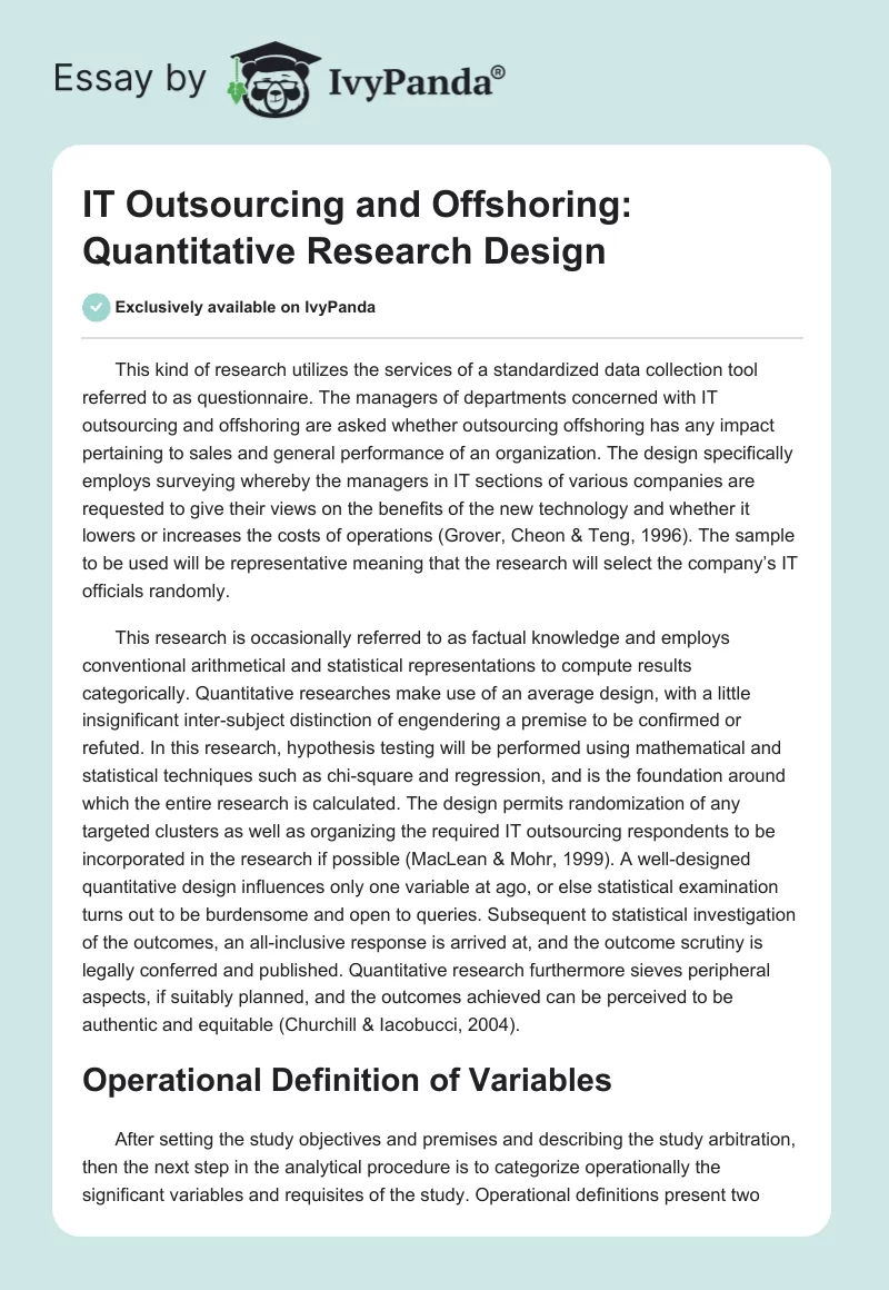 IT Outsourcing and Offshoring: Quantitative Research Design. Page 1
