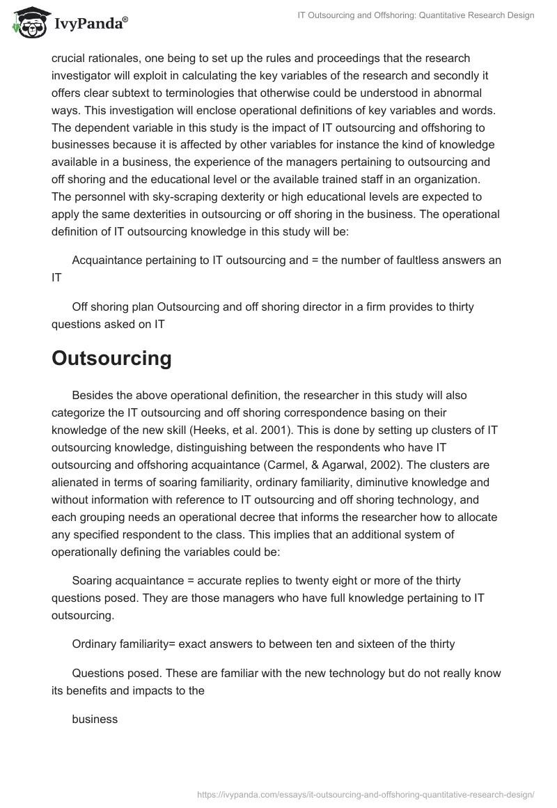 IT Outsourcing and Offshoring: Quantitative Research Design. Page 2