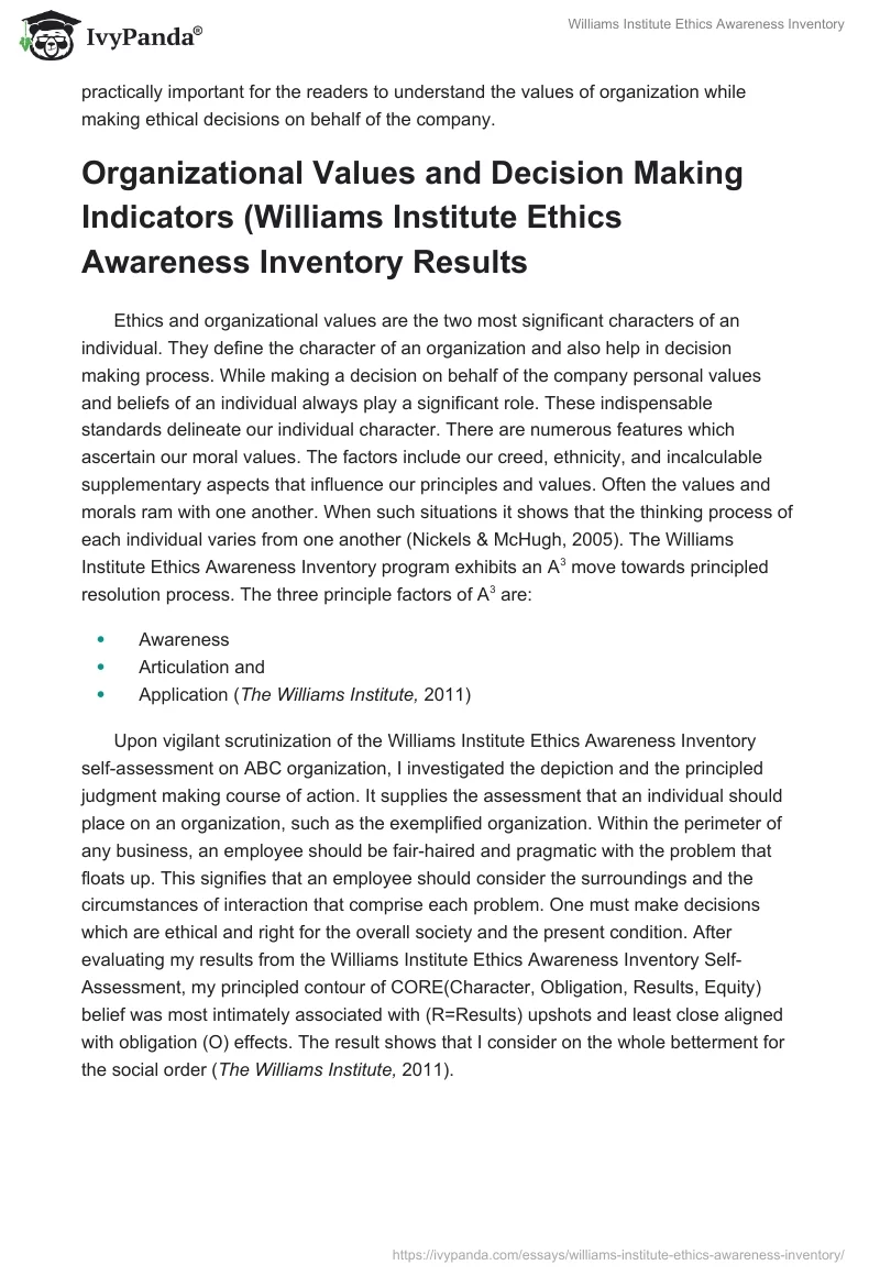 Williams Institute Ethics Awareness Inventory. Page 2