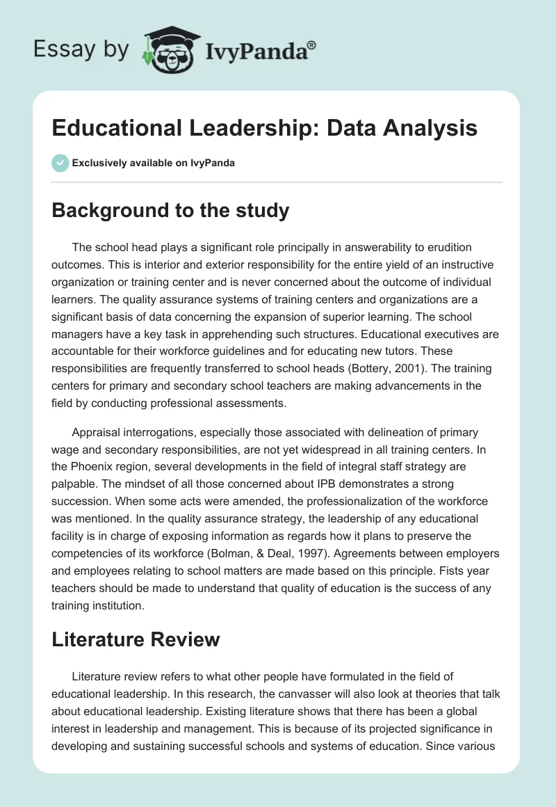 Educational Leadership: Data Analysis. Page 1