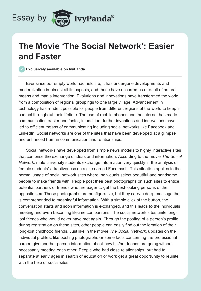 The Movie ‘The Social Network’: Easier and Faster. Page 1