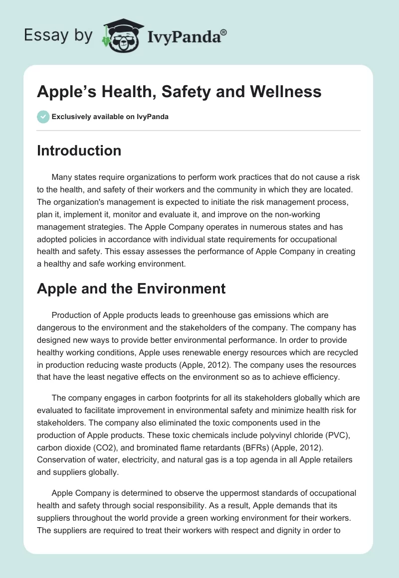 Apple’s Health, Safety and Wellness. Page 1