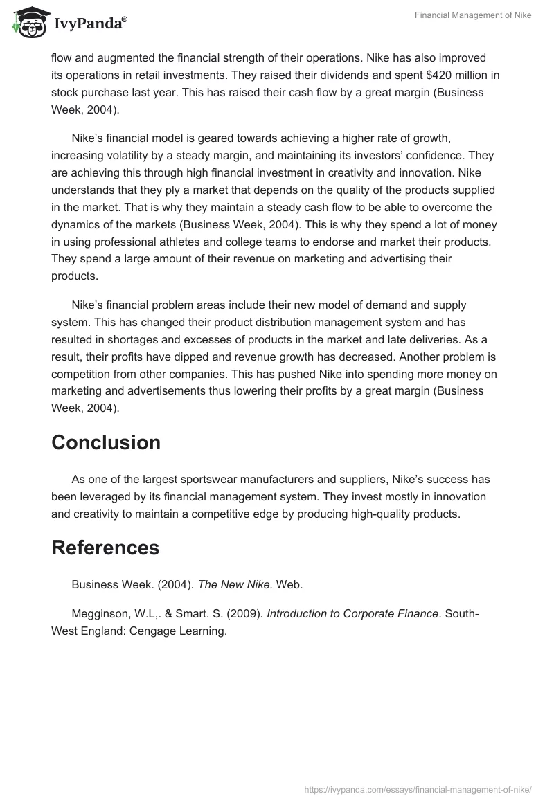 Financial Management of Nike. Page 2
