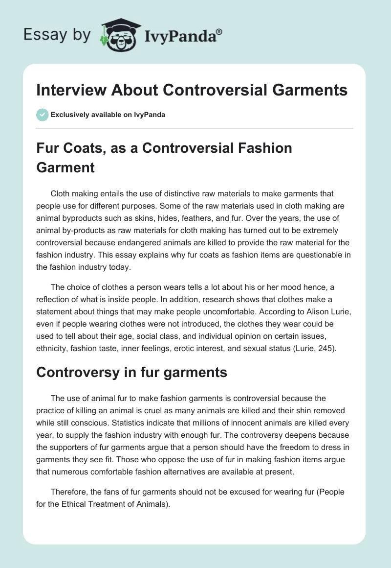 Interview About Controversial Garments. Page 1