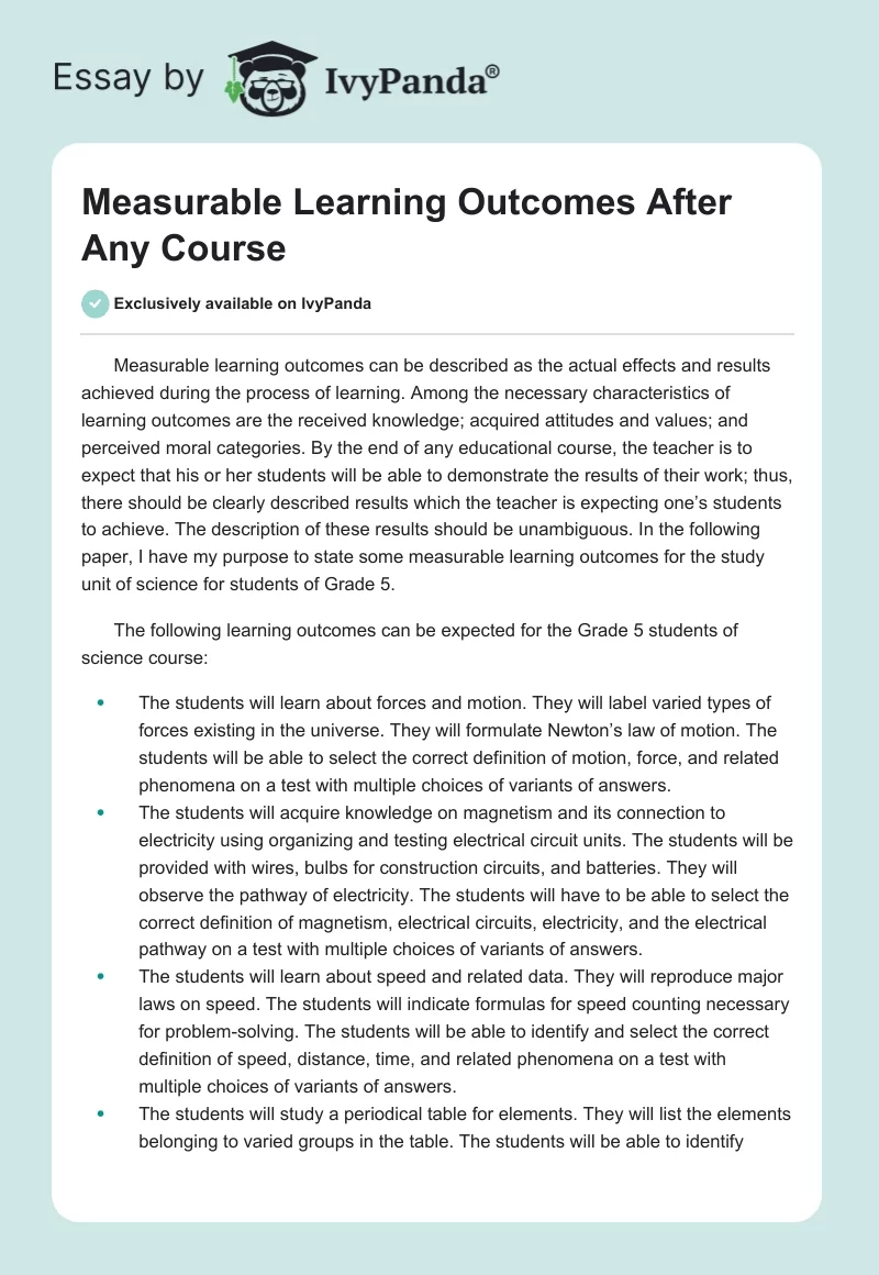 Measurable Learning Outcomes After Any Course. Page 1