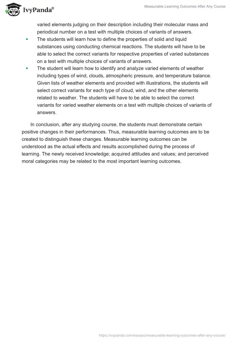 Measurable Learning Outcomes After Any Course. Page 2