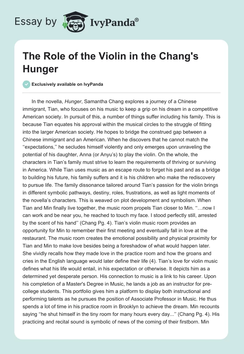 The Role of the Violin in the Chang's "Hunger". Page 1