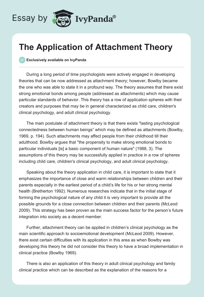 The Application of Attachment Theory. Page 1