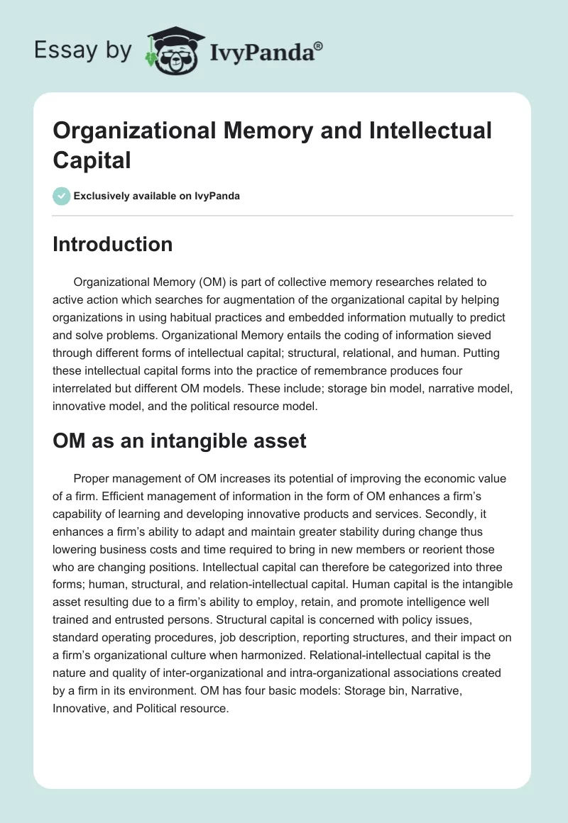 Organizational Memory and Intellectual Capital. Page 1