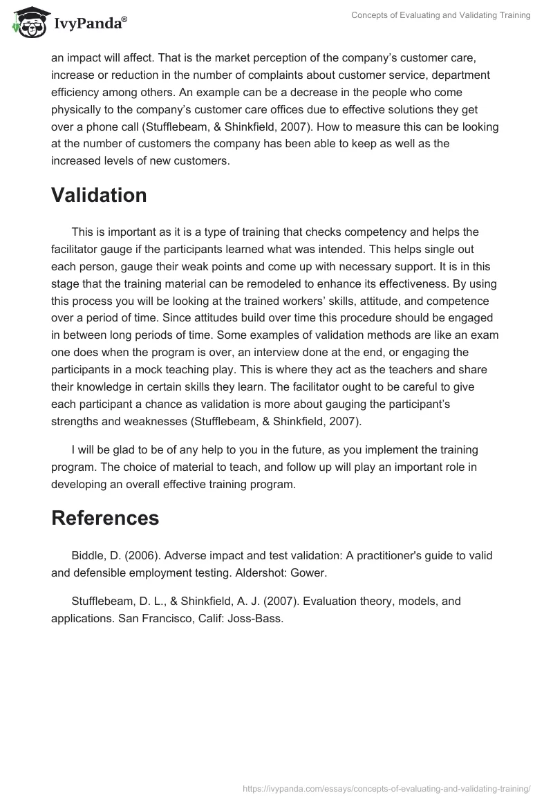 Concepts of Evaluating and Validating Training. Page 3