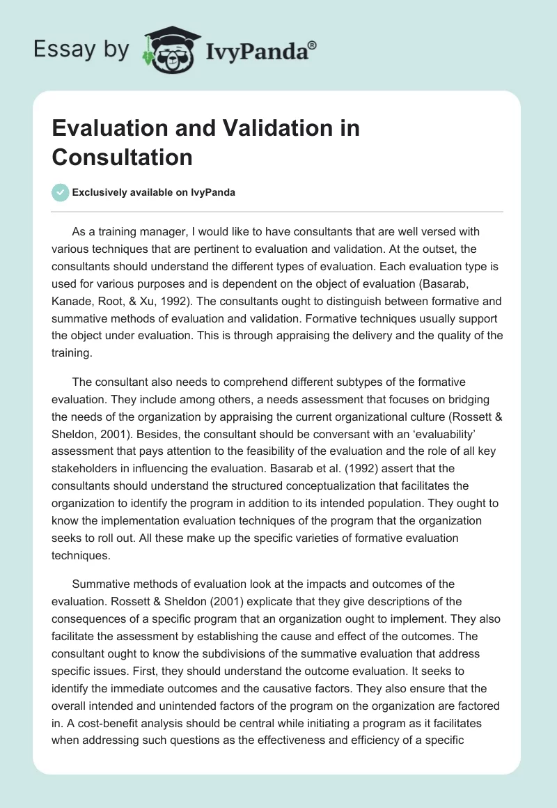 Evaluation and Validation in Consultation. Page 1