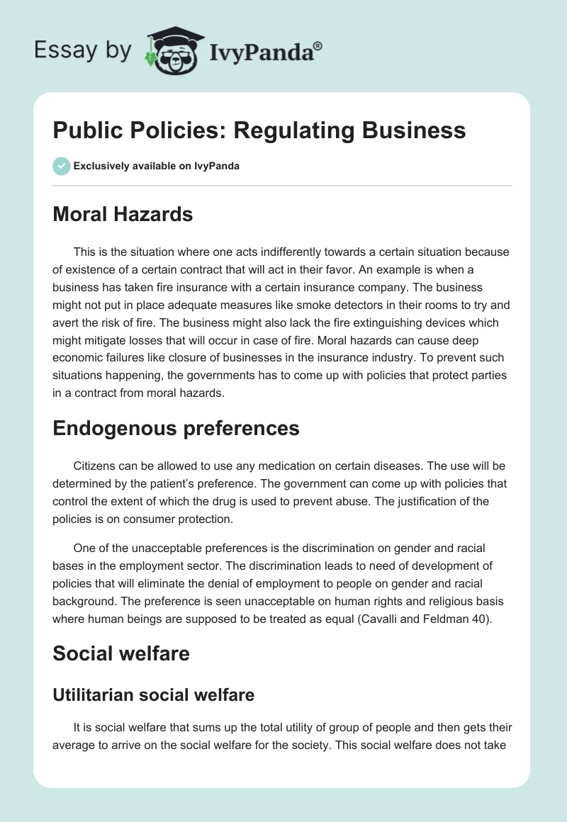 Public Policies: Regulating Business. Page 1