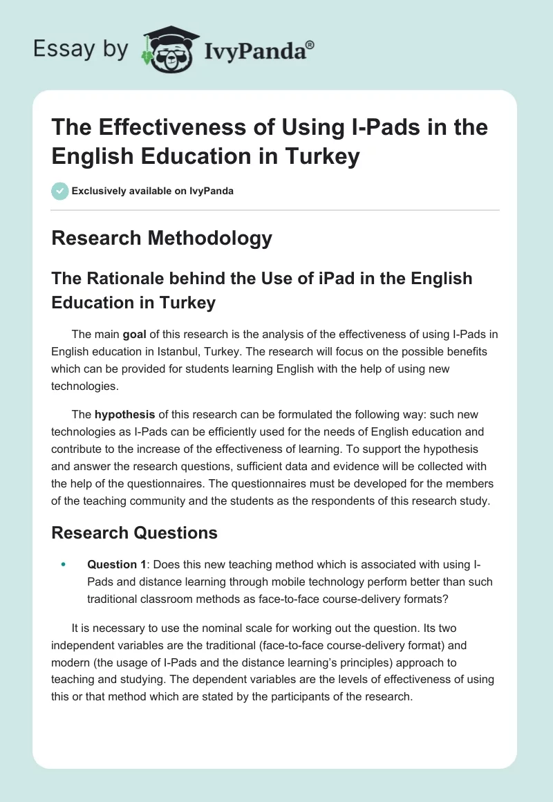 The Effectiveness of Using I-Pads in the English Education in Turkey. Page 1