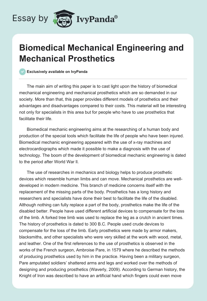 Biomedical Mechanical Engineering and Mechanical Prosthetics. Page 1