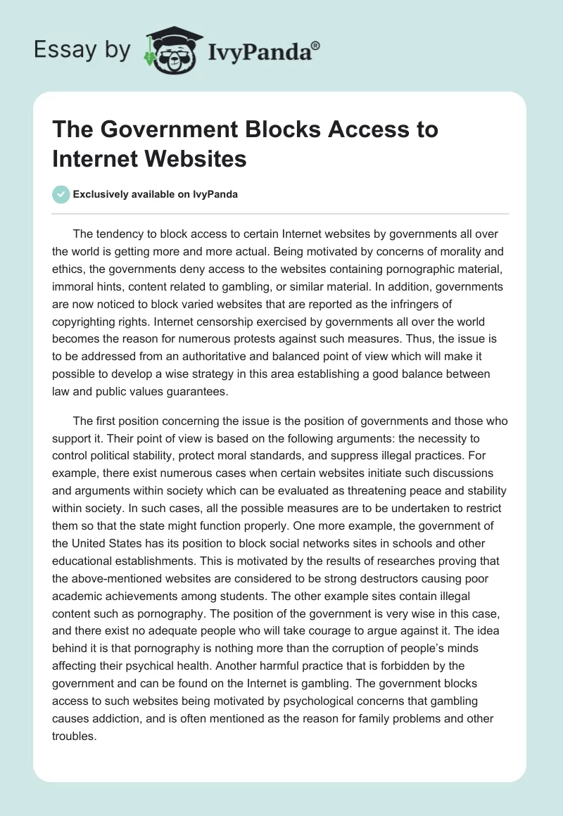 The Government Blocks Access to Internet Websites. Page 1