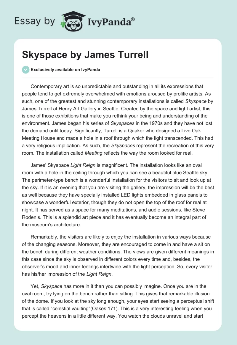 "Skyspace" by James Turrell. Page 1