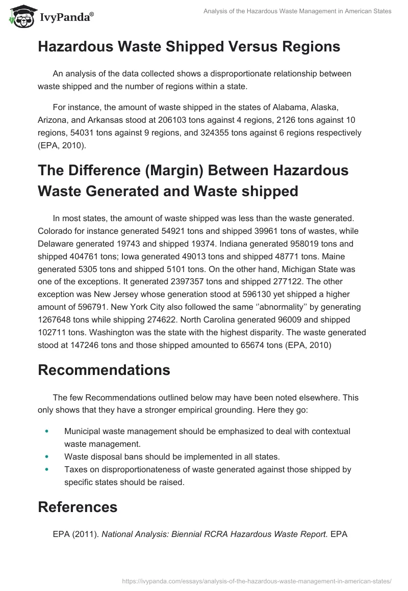 Analysis of the Hazardous Waste Management in American States. Page 2