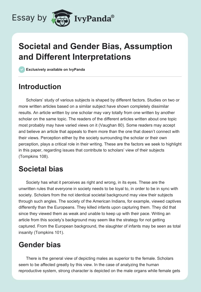 Societal and Gender Bias, Assumption and Different Interpretations. Page 1
