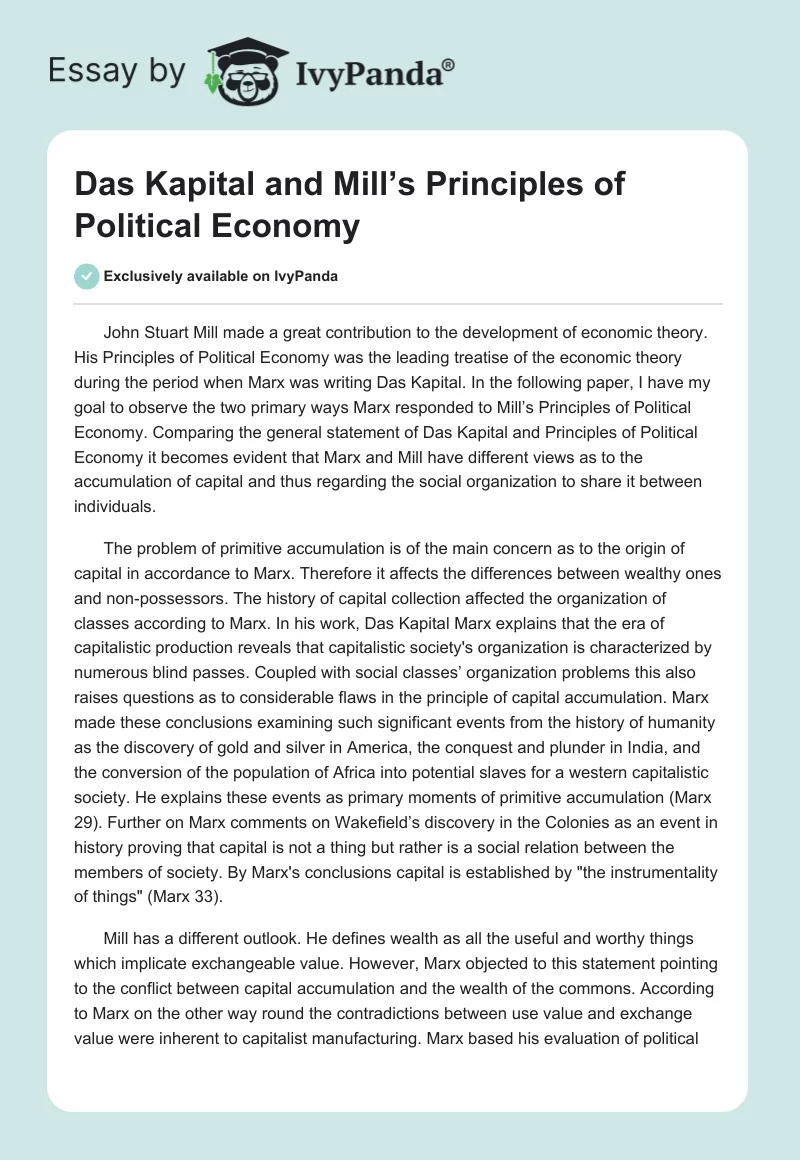 Das Kapital and Mill’s Principles of Political Economy. Page 1