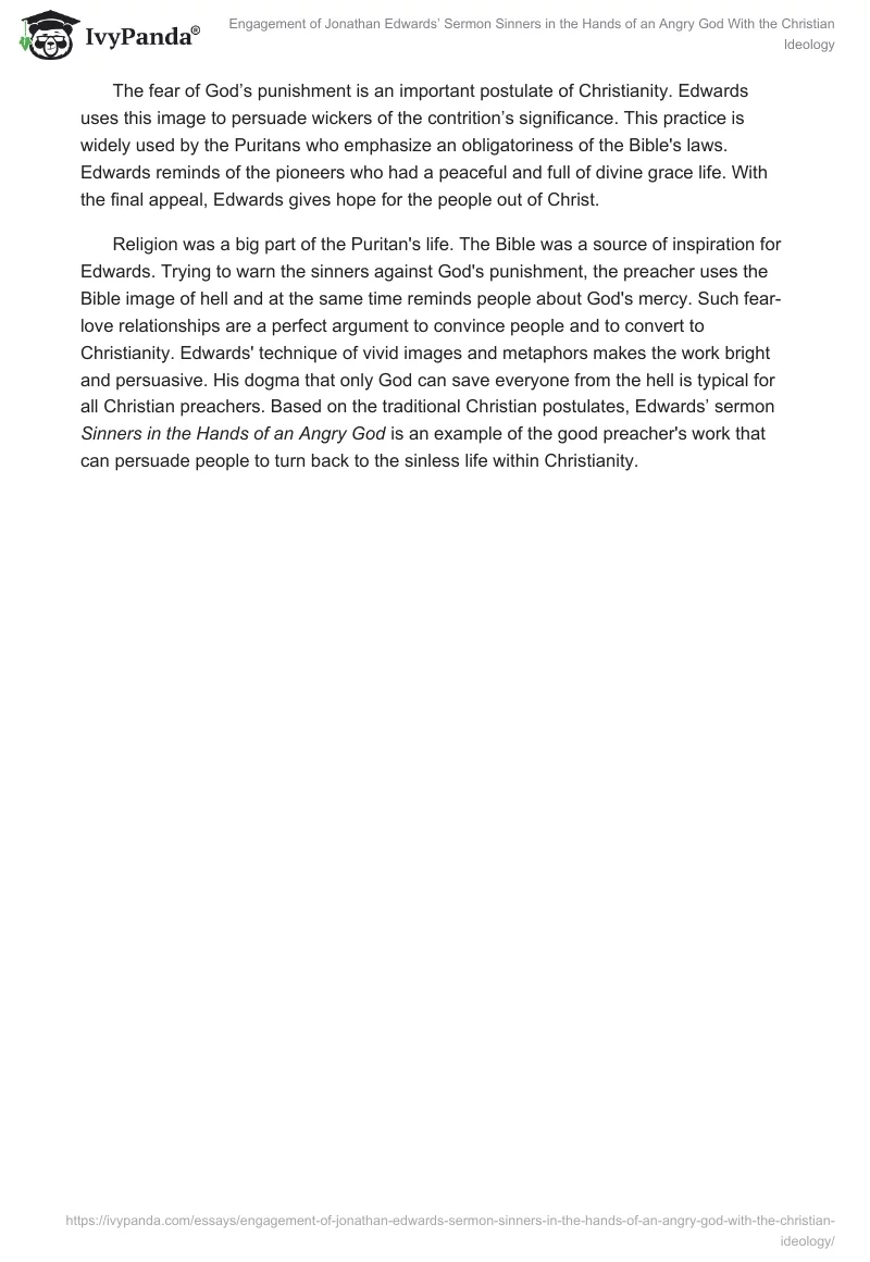 Engagement of Jonathan Edwards’ Sermon Sinners in the Hands of an Angry God With the Christian Ideology. Page 2