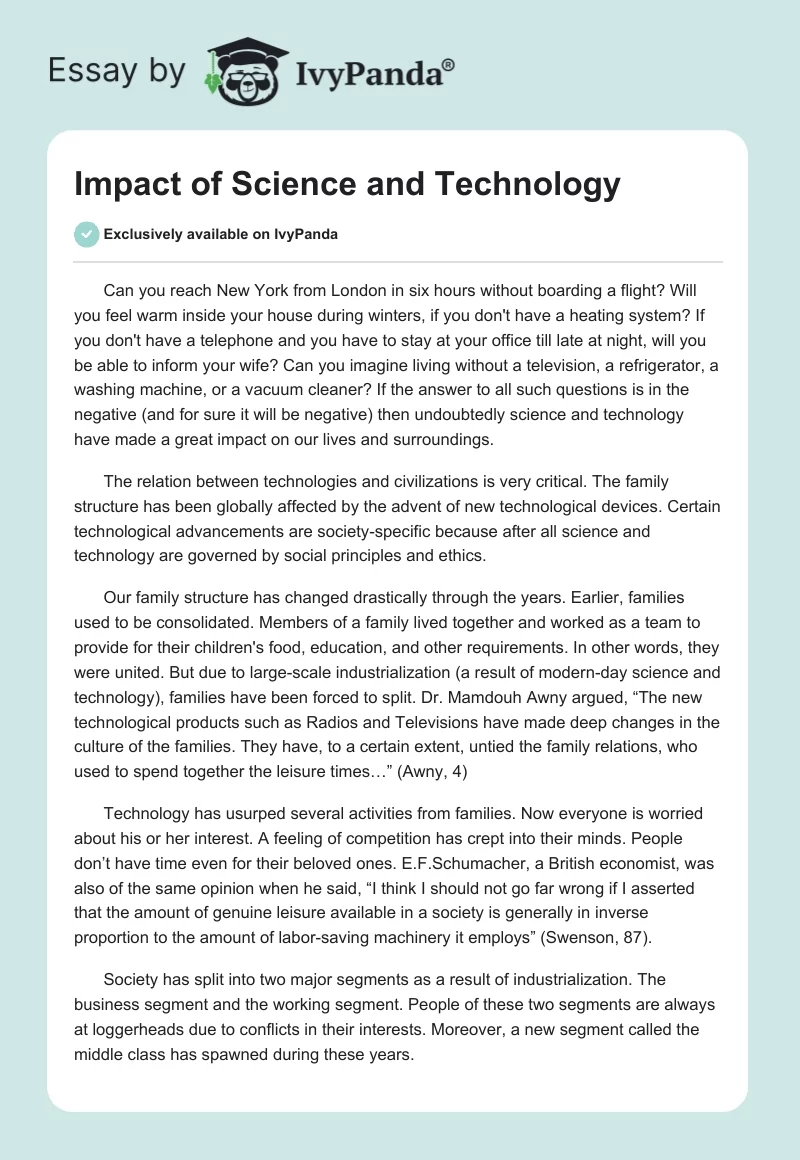 positive impact of science and technology on society essays