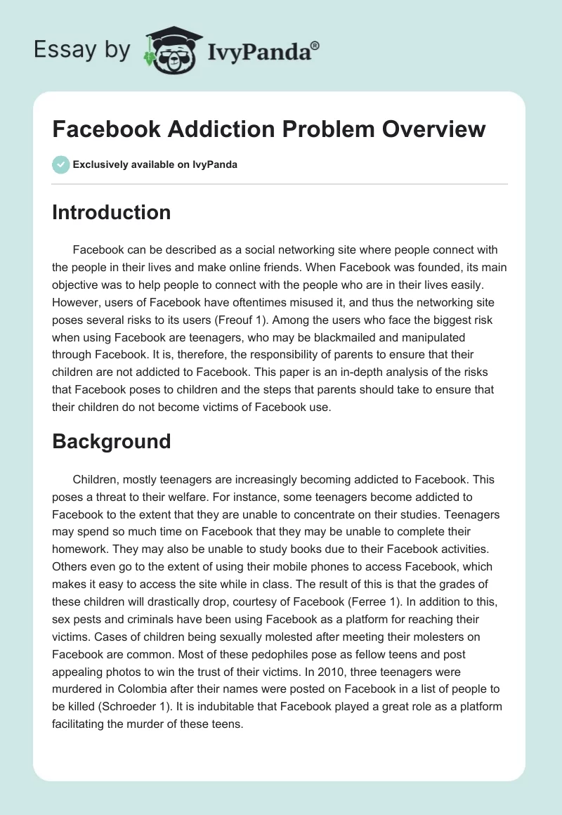 Facebook Addiction Problem Overview. Page 1