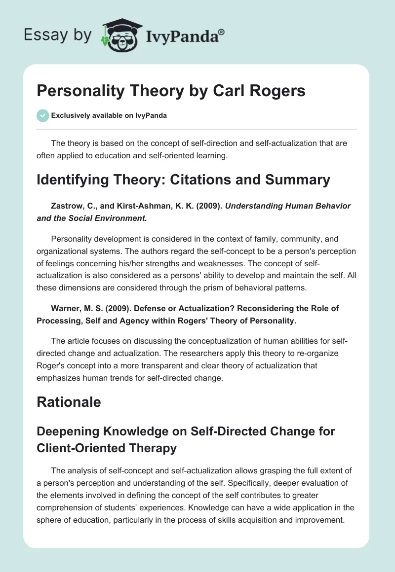 Personality Theory by Carl Rogers. Page 1