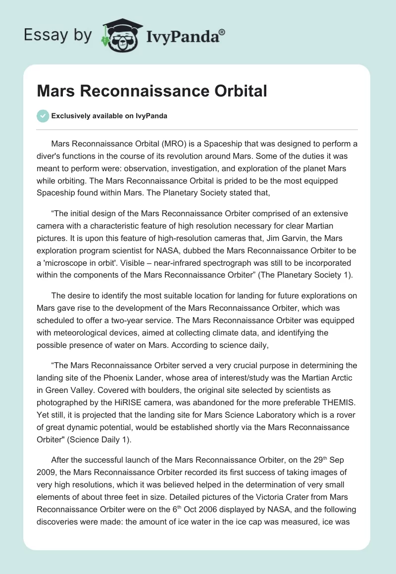 Mars Reconnaissance Orbital. Page 1