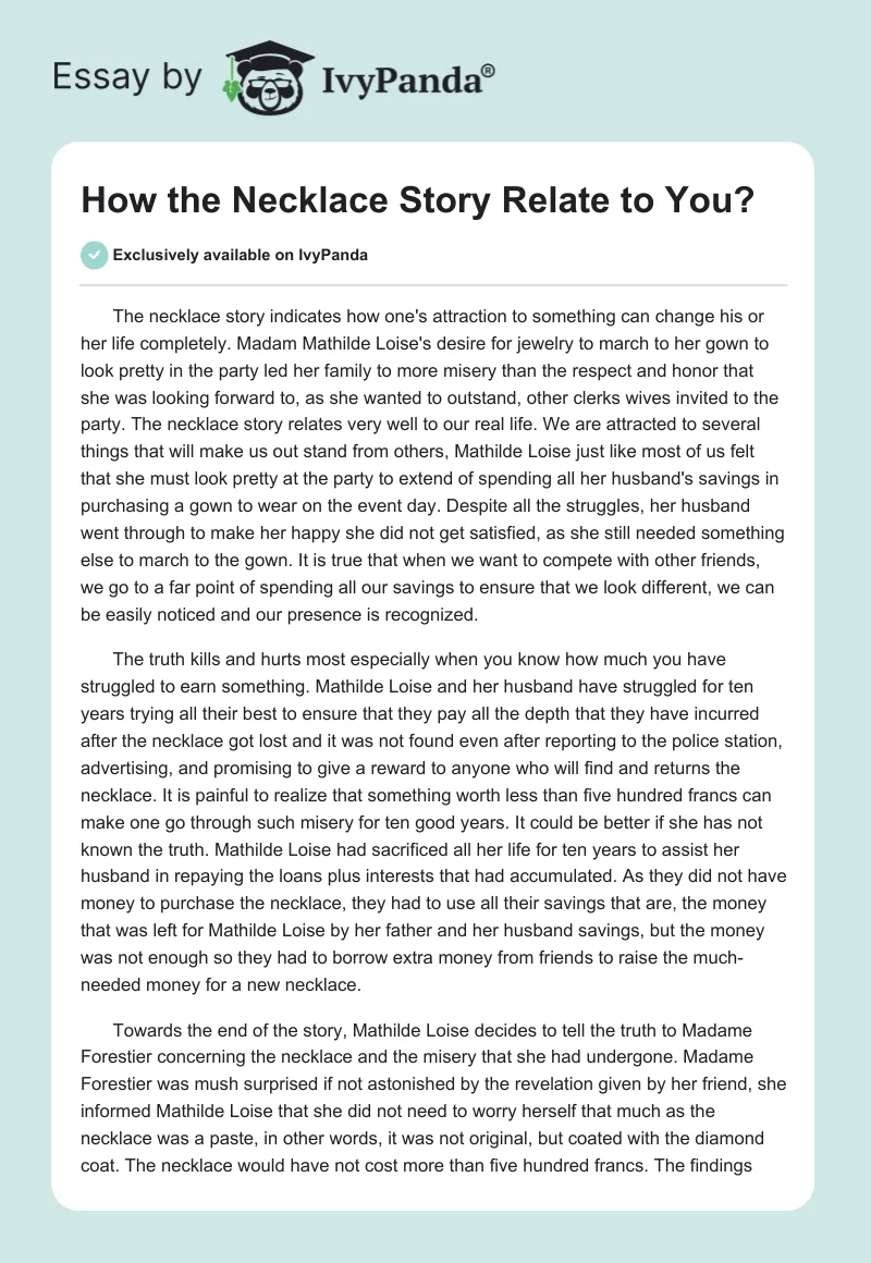 How The Necklace Story Relate to You?. Page 1