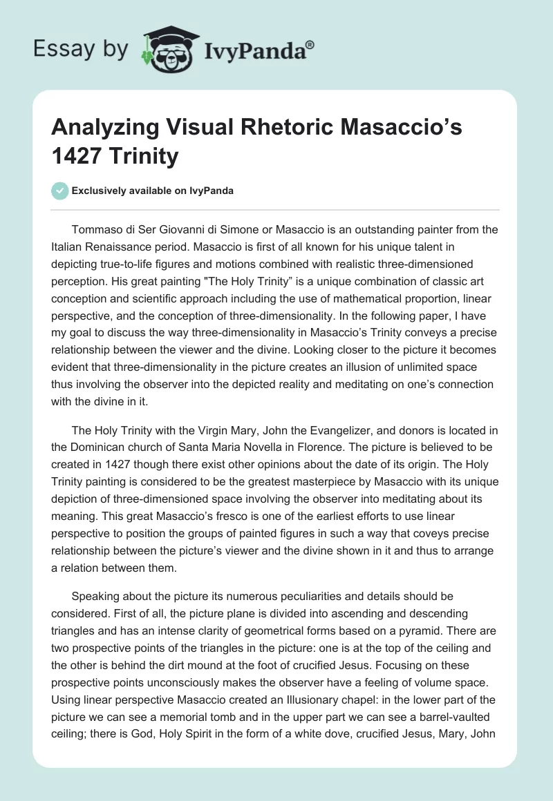 Analyzing Visual Rhetoric Masaccio’s 1427 Trinity. Page 1