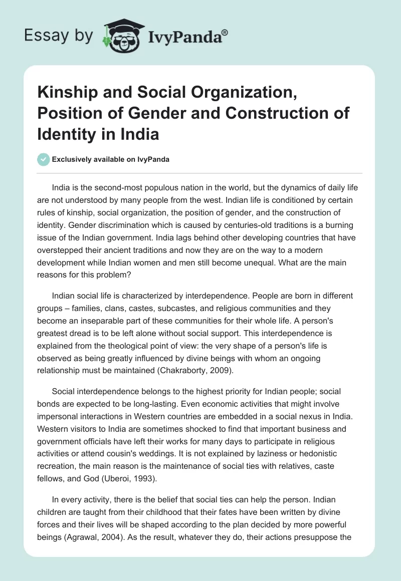 Kinship and Social Organization, Position of Gender and Construction of Identity in India. Page 1