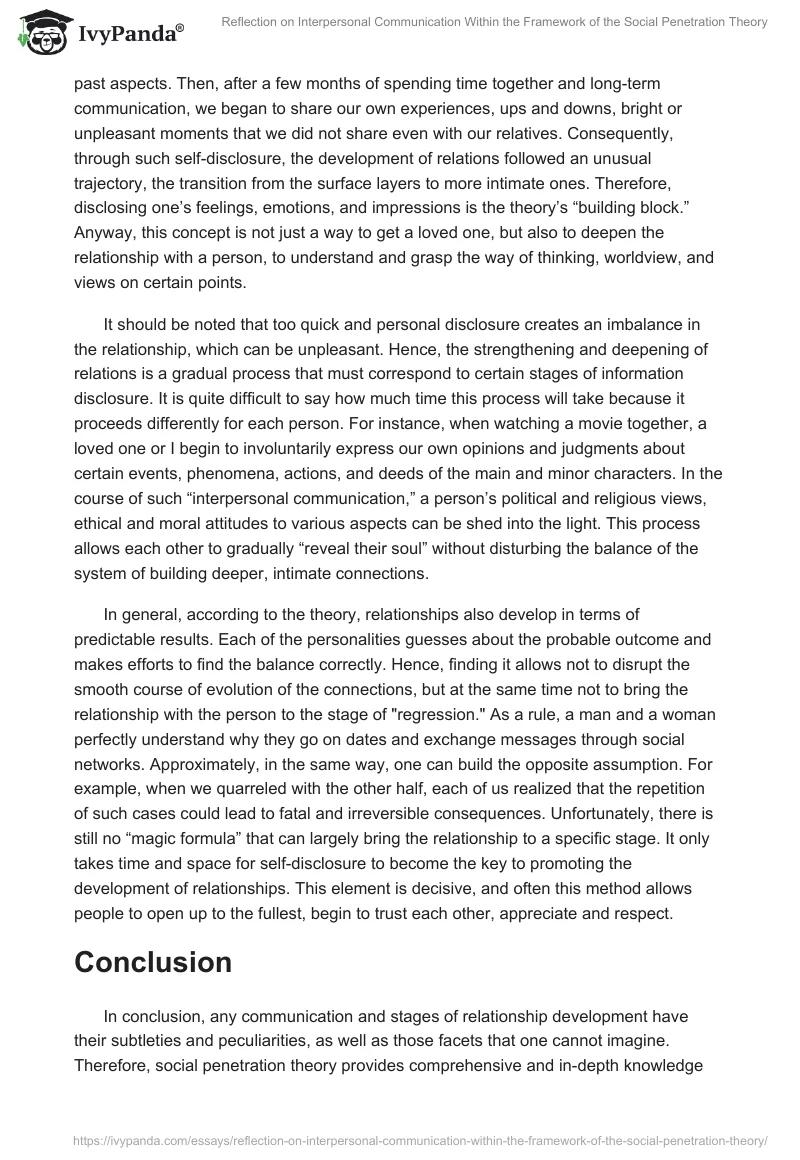 Reflection on Interpersonal Communication Within the Framework of the Social Penetration Theory. Page 2