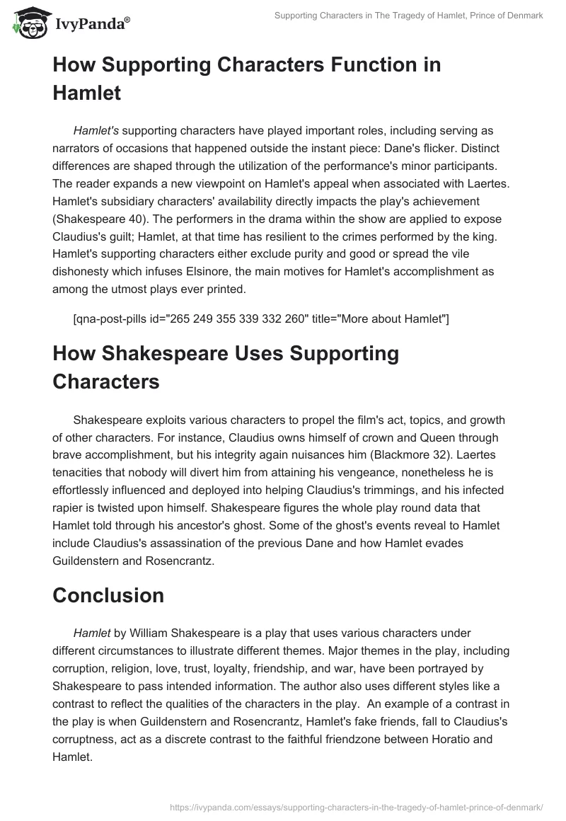 Supporting Characters in "The Tragedy of Hamlet, Prince of Denmark". Page 2